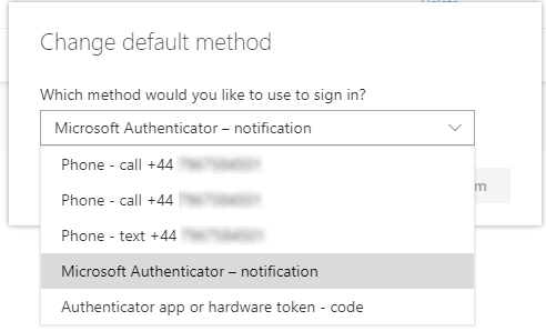 Screenshot showing how to choose "Microsoft Authenticator - notification"