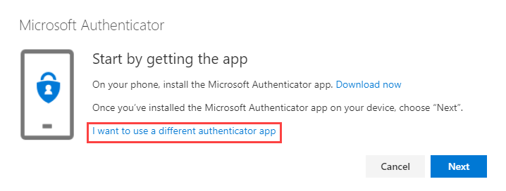 Click I want to use a different authenticator app