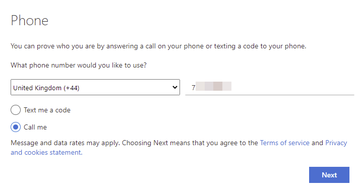 Click the radio button next to 'Call me' and click Next