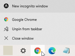 Right-click the Chrome icon and select New incognito window