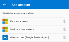 Add account - choose work or school account.