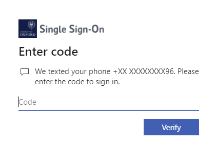 Screenshot asking you to enter the text message code