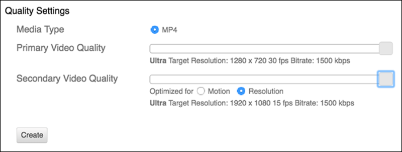Remote Recorder Quality Settings window