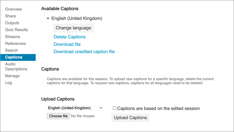 Screenshot of the Captions settings menu