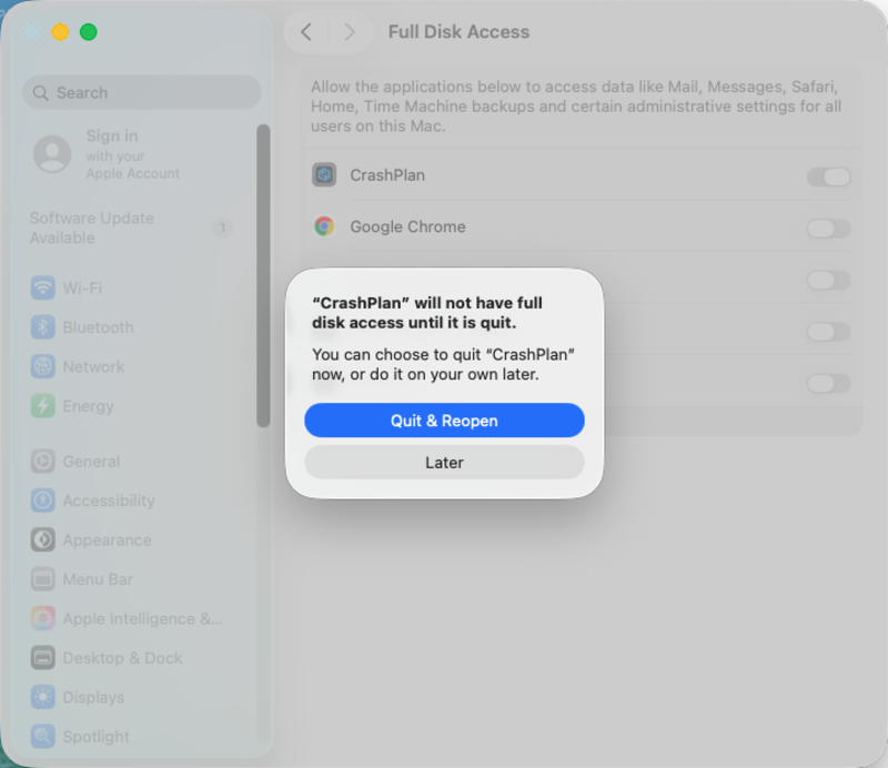 Mac Full Disk Access settings