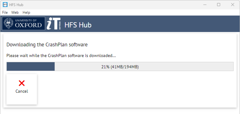 HFS Hub downloading CrashPlan