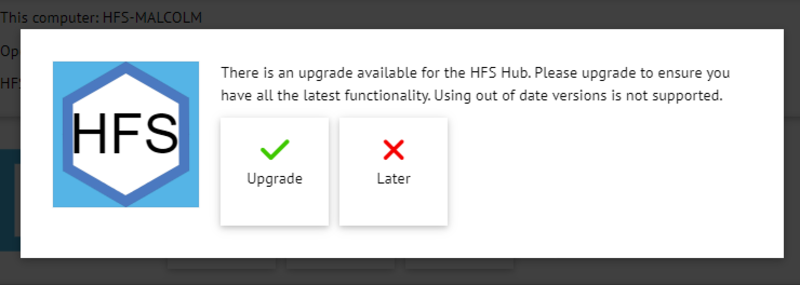 HFS Hub upgrade available