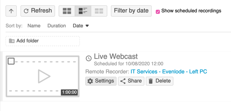 A webcast scheduled within a folder.
