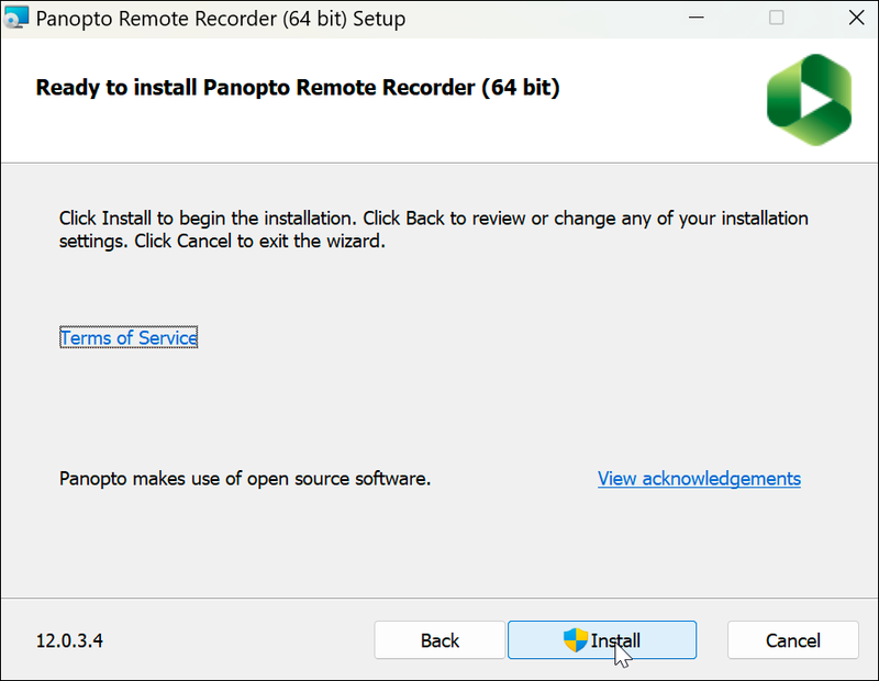 screenshot of the remote recorder ready to install window