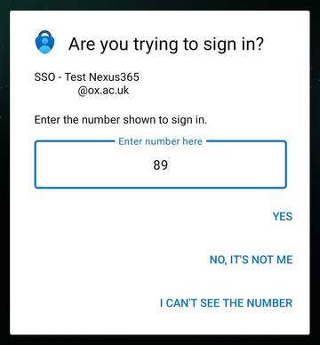 MFA. Screenshot showing adding a number into the Microsoft authenticator example with numbers