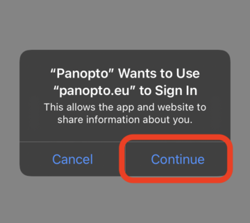 Screengrab of Panopto mobile app permission pop-up